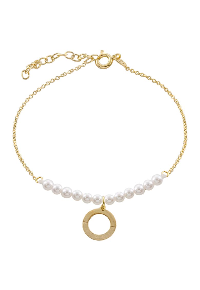 Bratara placata cu aur de 18K - perle si talisman - Alb/Auriu
