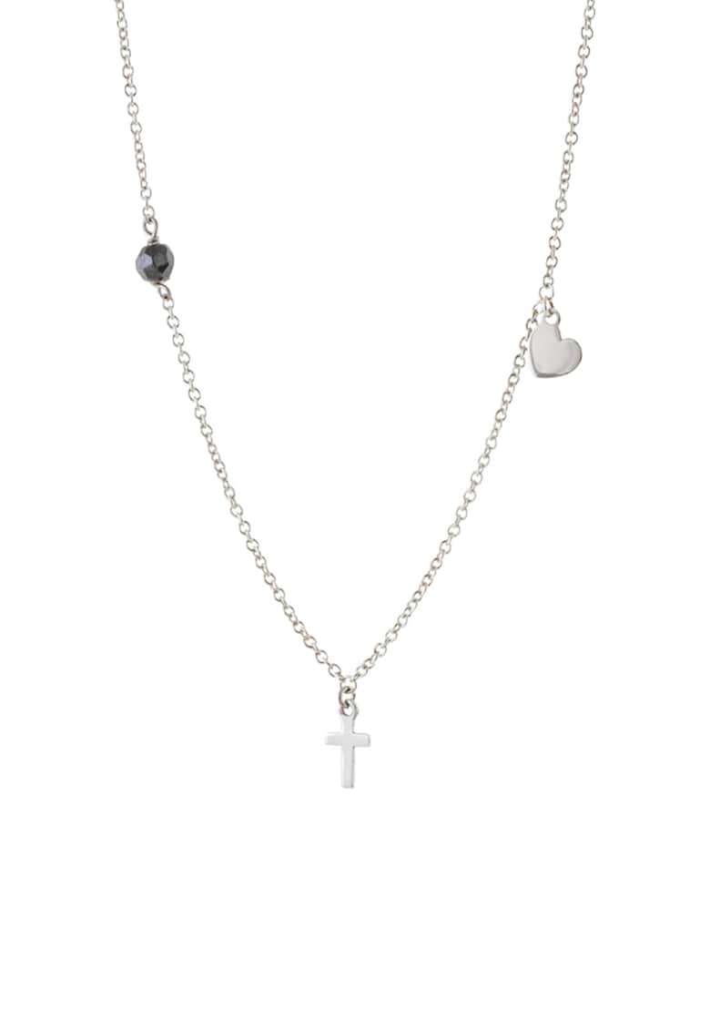 Colier placat cu rodiu si decorat cu hematic - Argintiu