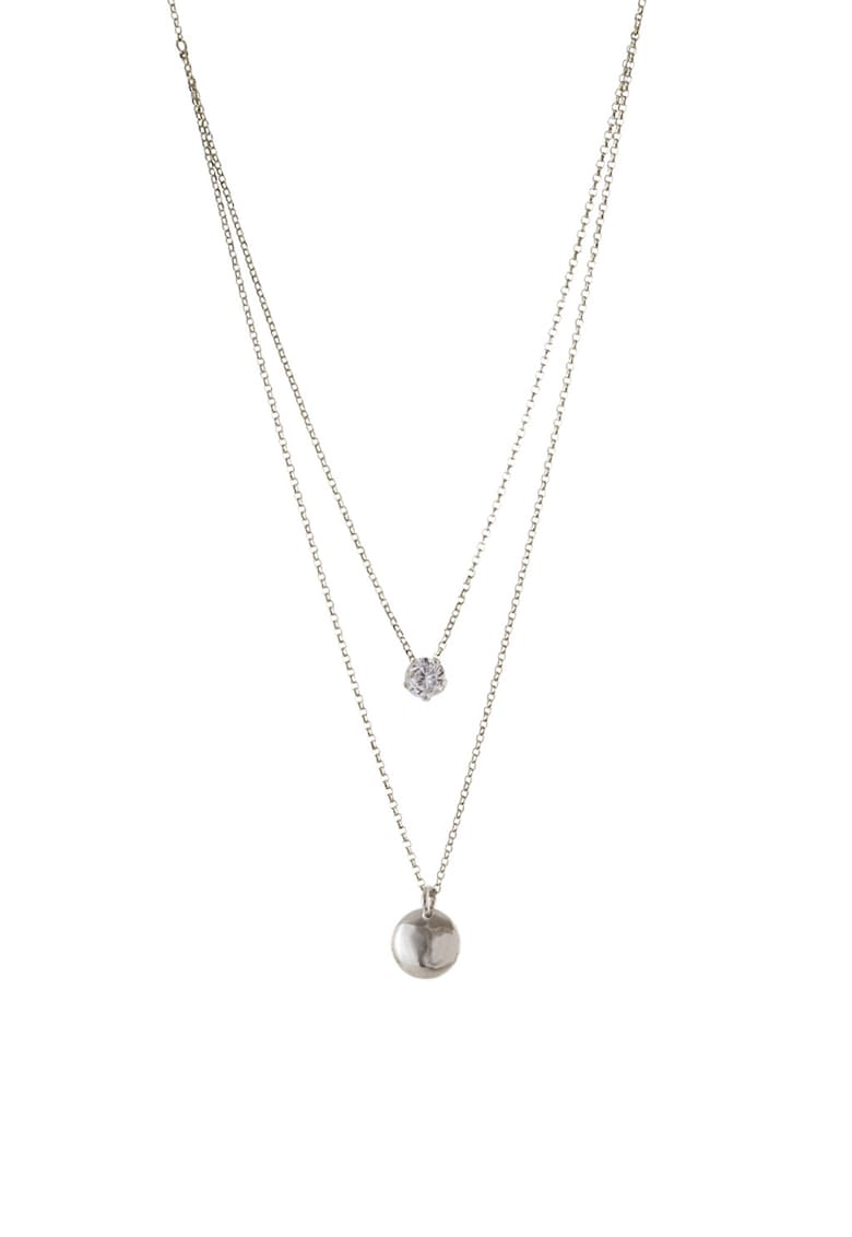 Colier dublu placat cu rodiu si decorat cu pandantiv zirconia - Argintiu