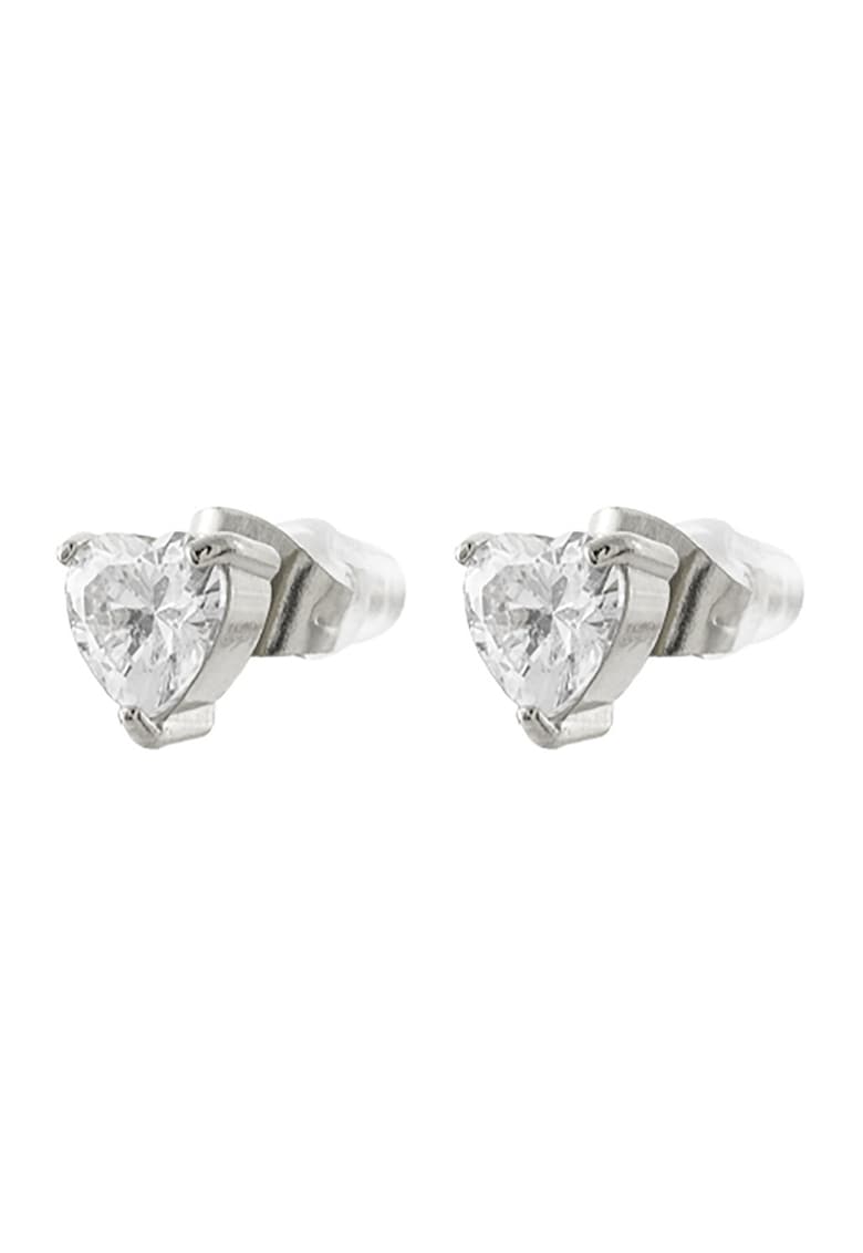 Cercei in forma de inima cu zirconia - Argintiu