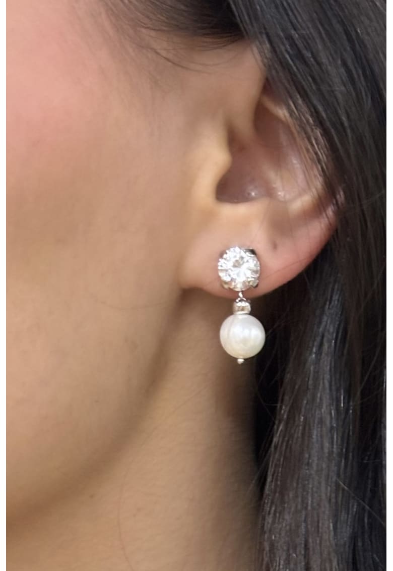 Cercei drop din argint cu perle - Alb/Argintiu
