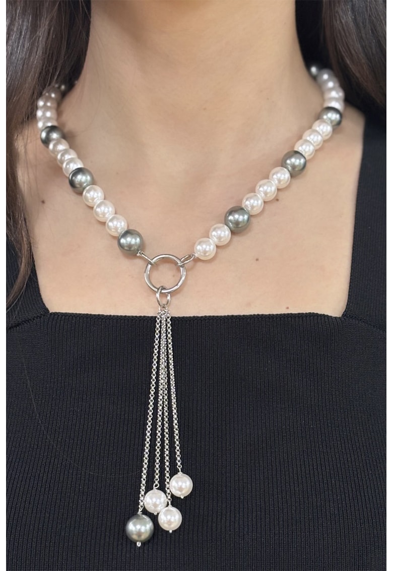 Colier dublu cu perle - Alb/Argintiu