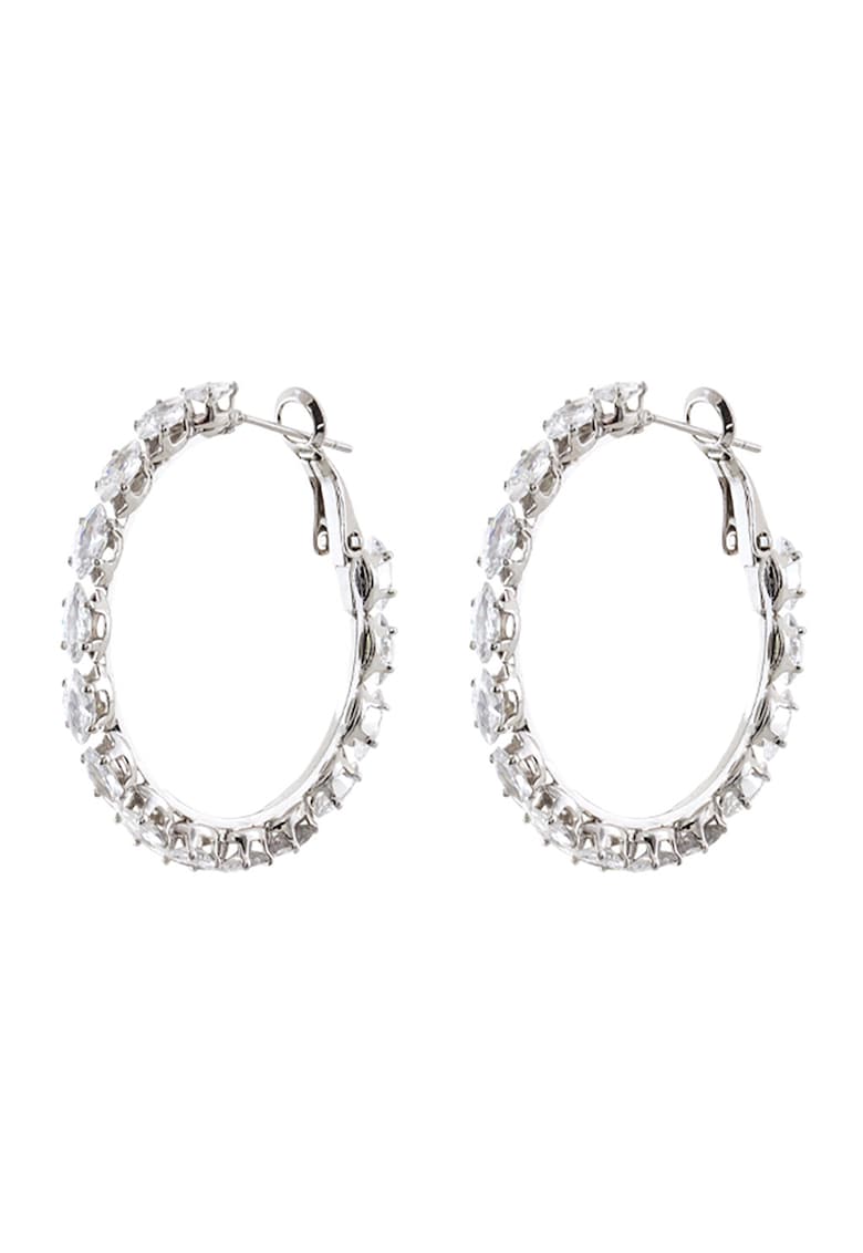 Cercei rotunzi placati cu rodiu - cu zirconia - Argintiu