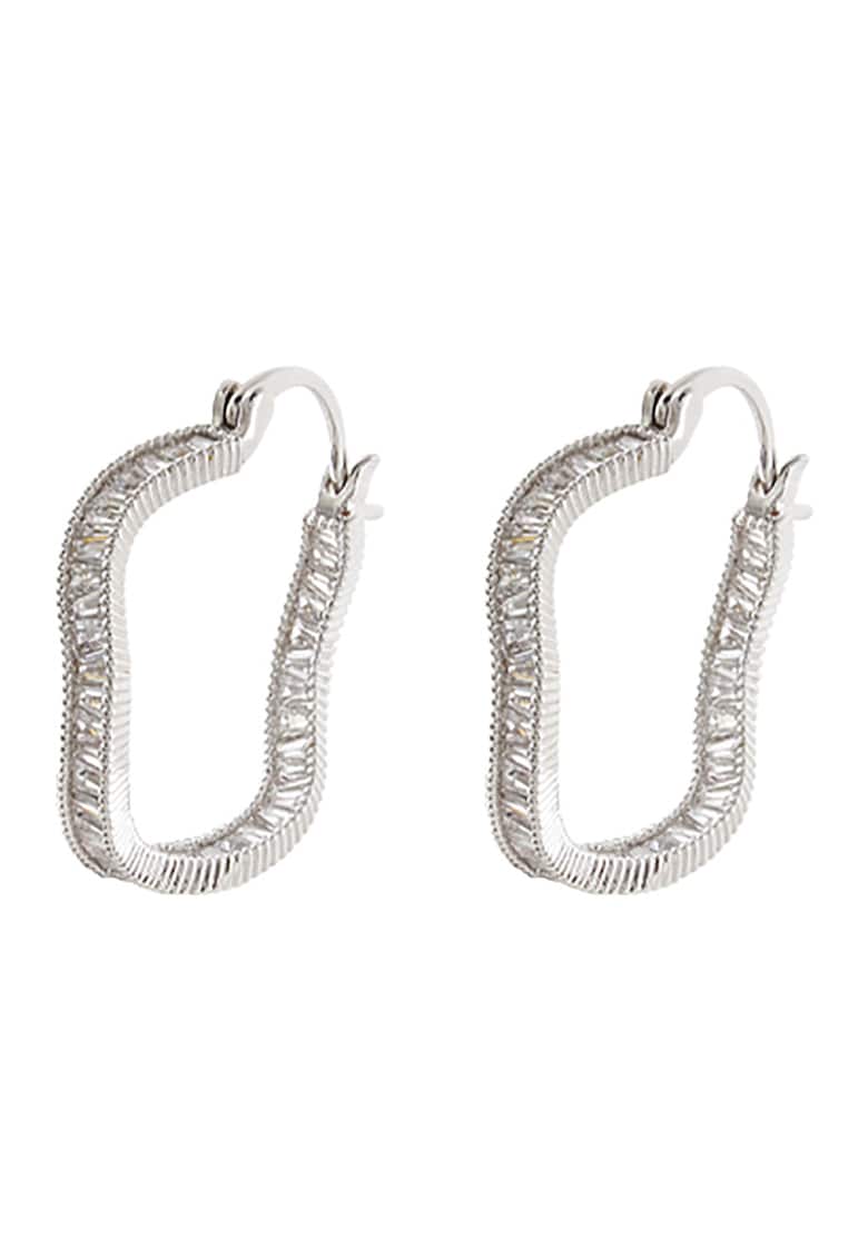 Cercei asimetrici rotunzi placati cu rodiu - cu zirconia - Argintiu