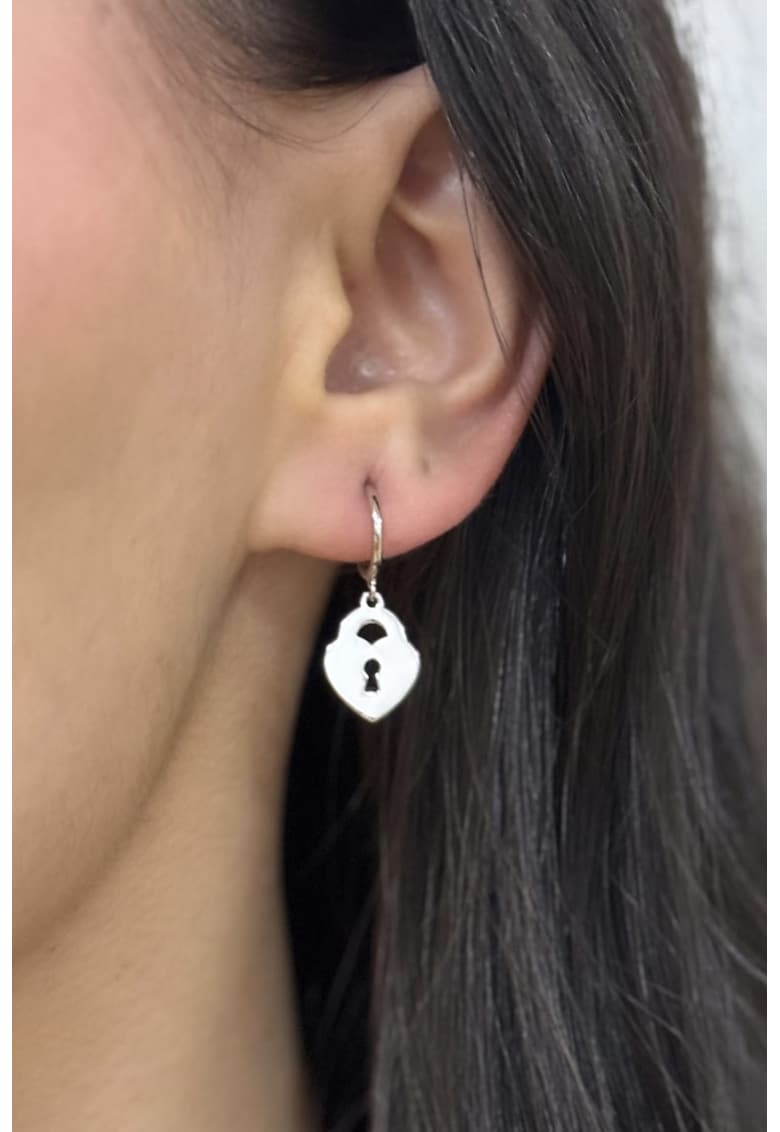 Cercei in forma de inima-lacat din argint - Argintiu