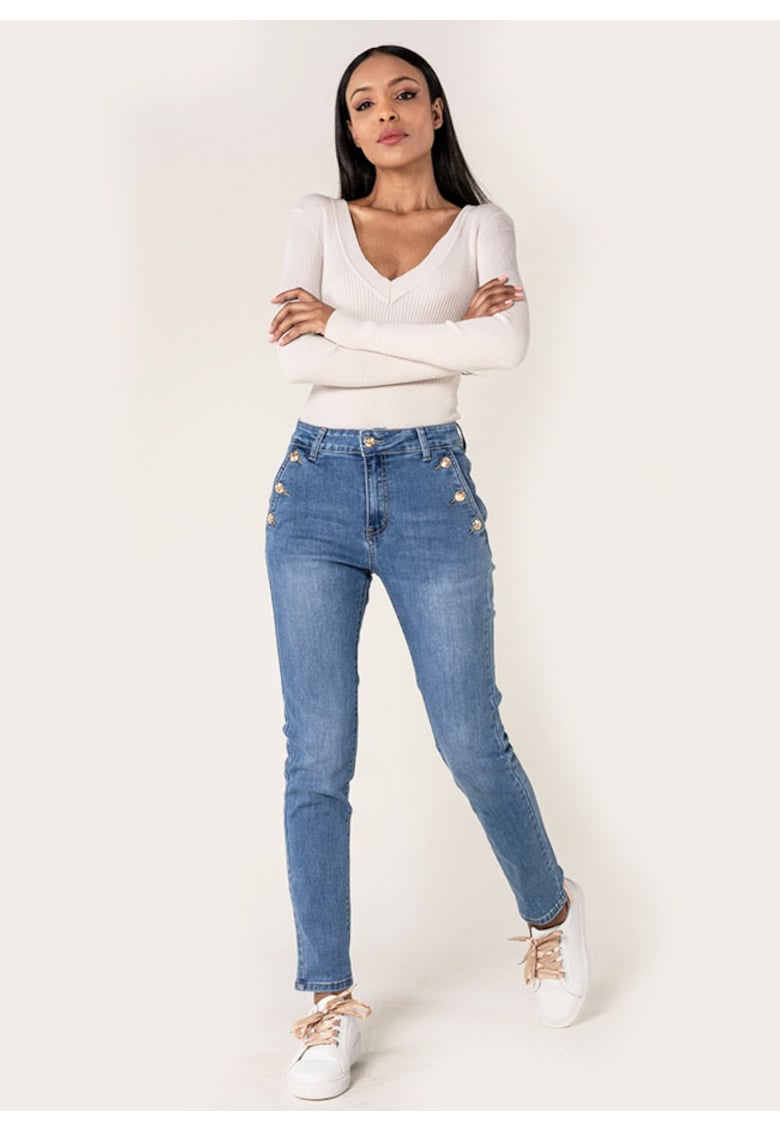 Blugi dama mom fit albastru P216 M10 19613 - Albastru