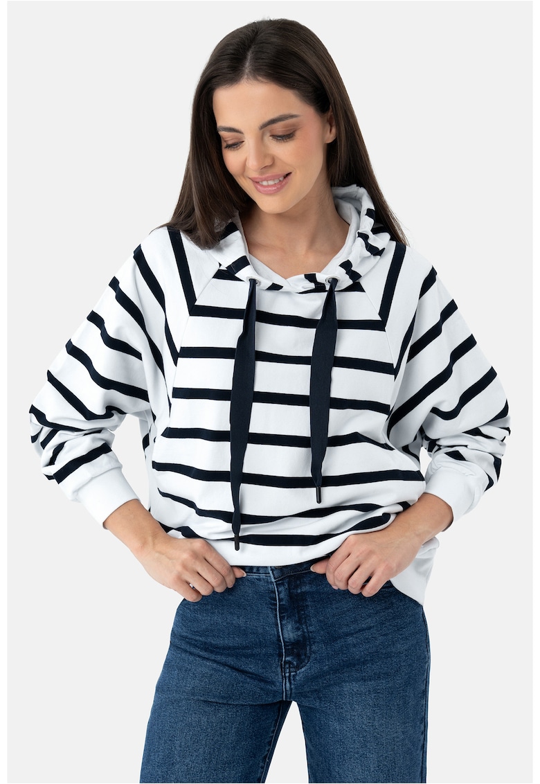 Hanorac supradimensionat din bumbac cu gluga - dungi - B-Aika - alb - Alb