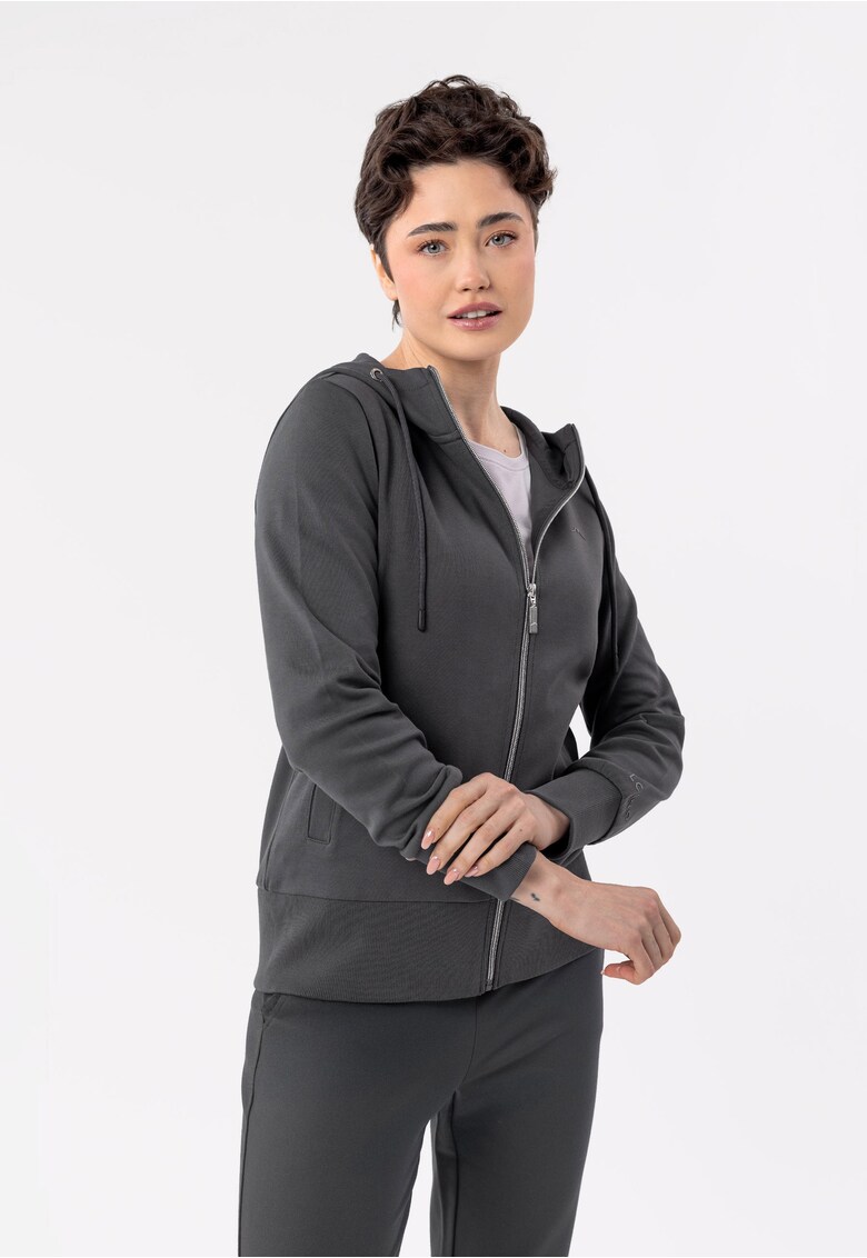 Hanorac cu gluga din bumbac - cu fermoar - buzunare - uni - B-Alexa - grafit - Gri grafit