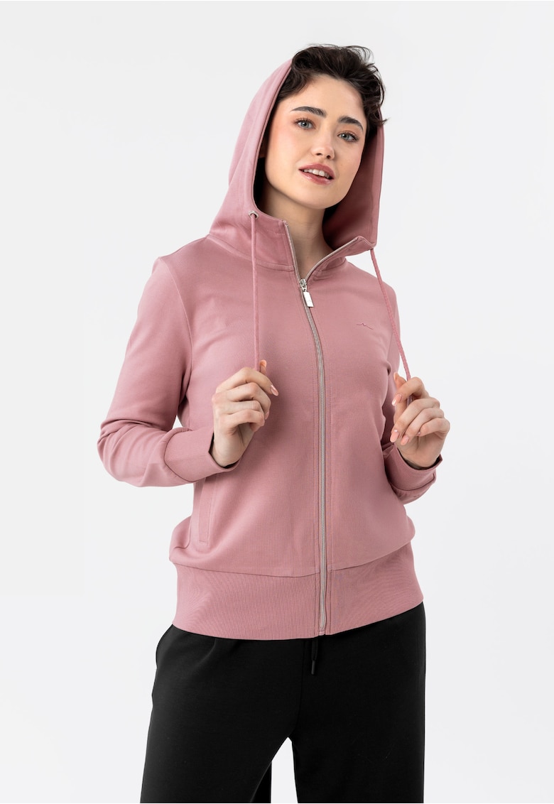 Hanorac cu gluga din bumbac - cu fermoar - buzunare - uni - B-Alexa - roz - Roz