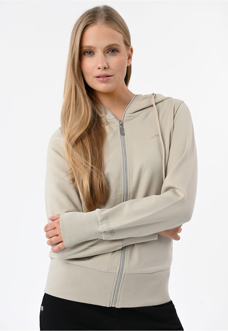 Hanorac cu gluga din bumbac - cu fermoar - buzunare - uni - B-Alexa - crem - Crem