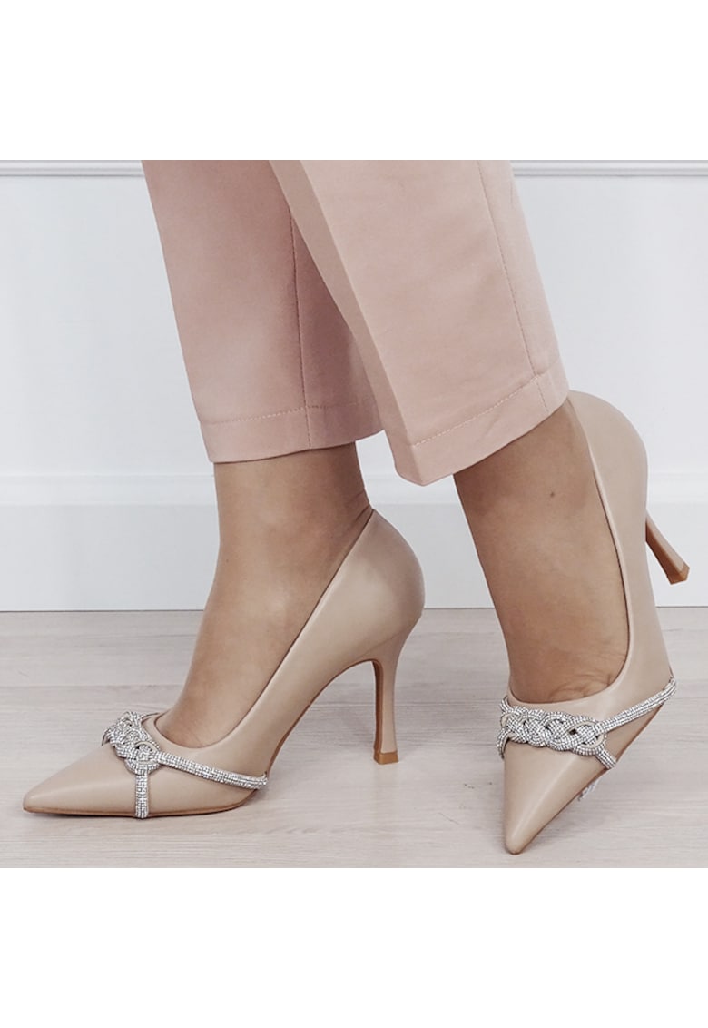 Pantofi nude eleganti cu pietricele H8-605 01 19549 - Nude