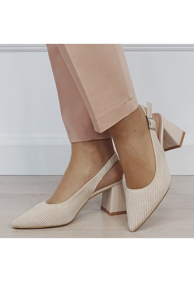 Pantofi bej cu model tricotat H8-1167 01 19519 - Bej