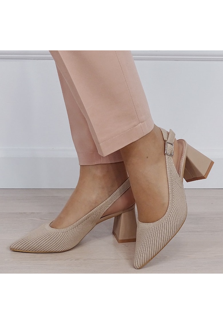 Pantofi kaki deschis cu model tricotat H8-1167 01 19525 - Kaki