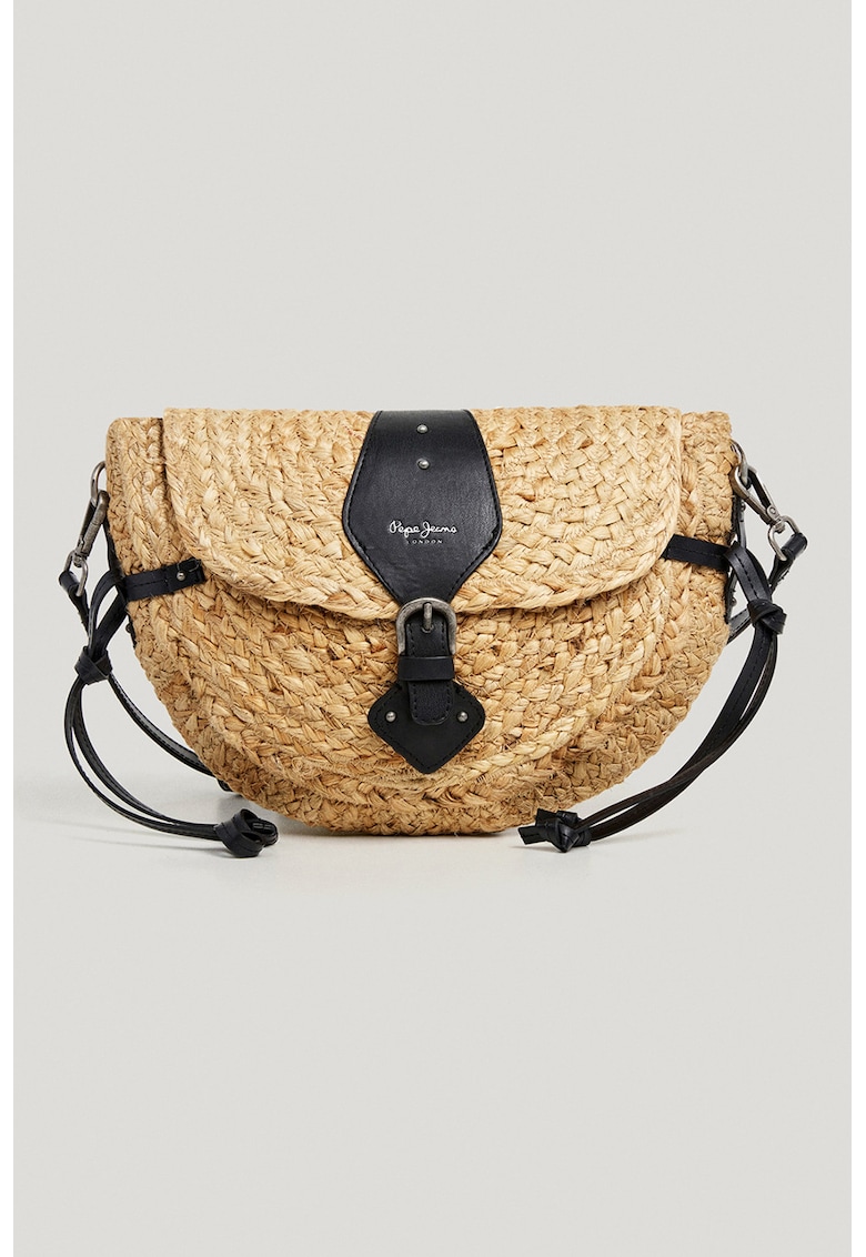 Geanta crossbody cu clapa Jute - Negru/Galben pai