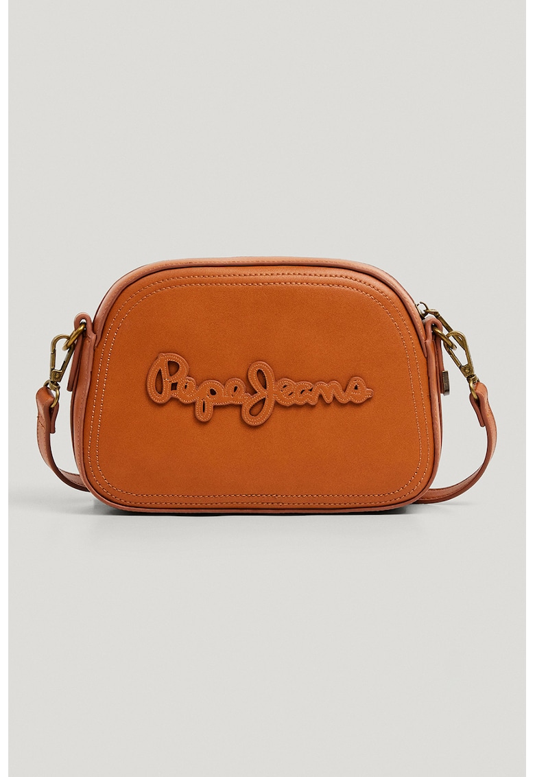 Geanta crossbody din piele ecologica cu imprimeu logo - Maro scortisoara