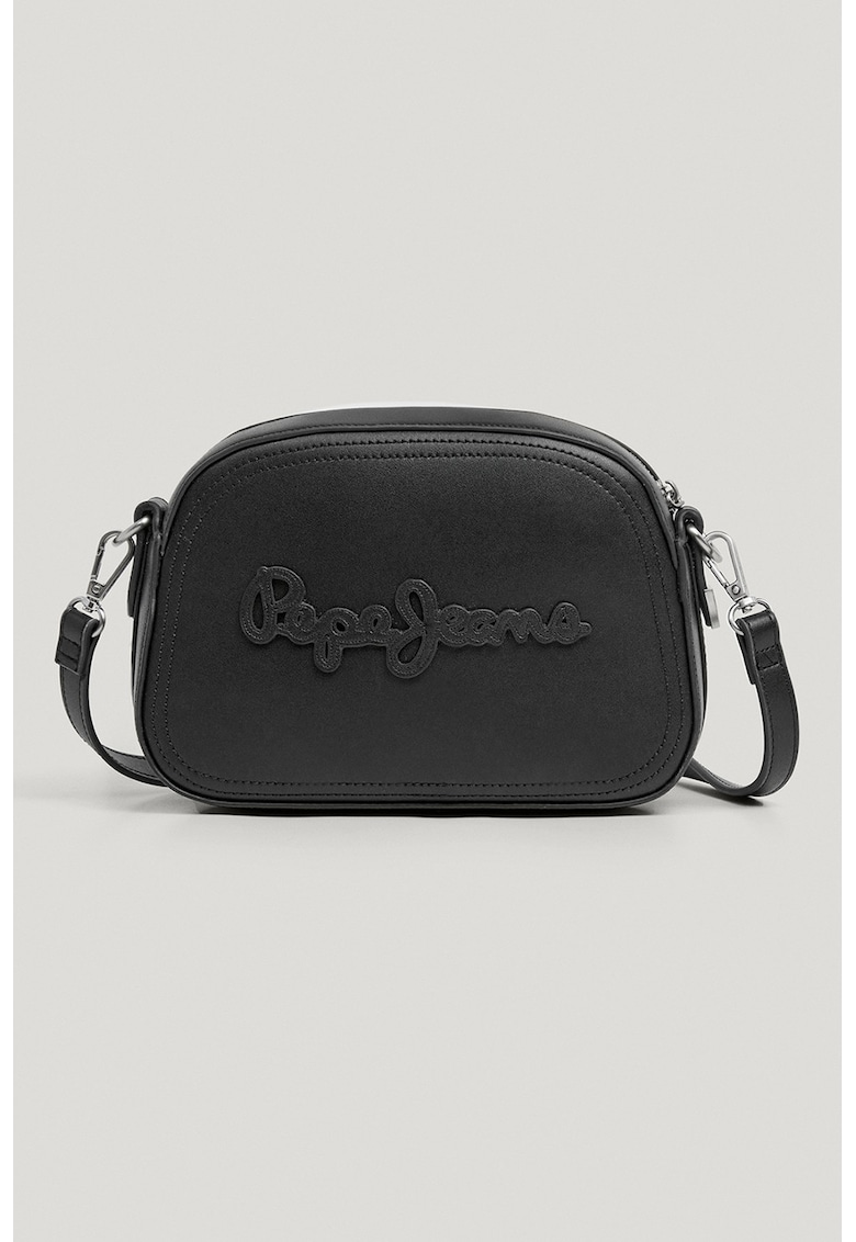 Geanta crossbody din piele ecologica cu imprimeu logo - Negru