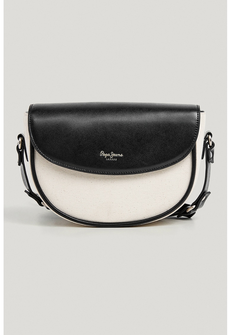 Geanta crossbody cu model in doua tonuri si clapa - Negru/Crem