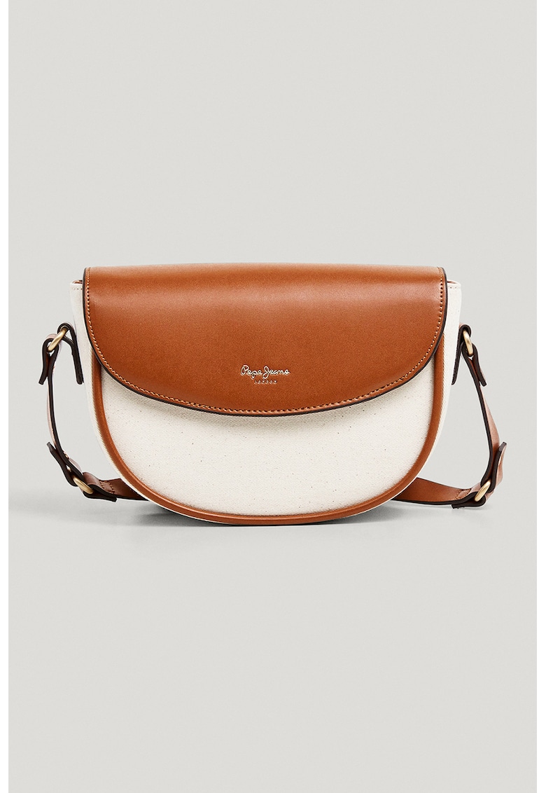 Geanta crossbody cu model in doua tonuri si clapa - Maro scortisoara/Crem