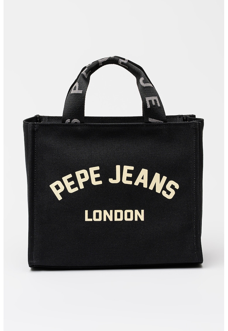 Geanta tote din bumbac cu logo - Negru/Crem