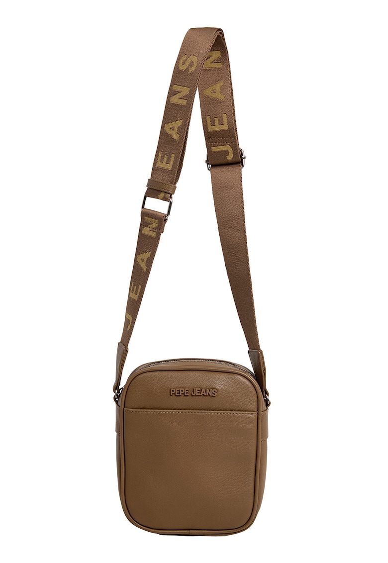 Geanta crossbody din piele ecologica cu bareta cu model logo - Caramel