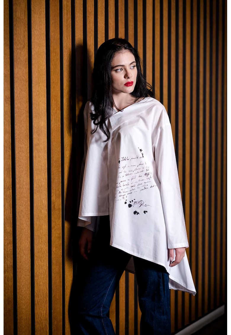 Camasa cu croiala asimetrica - pictata manual Nera