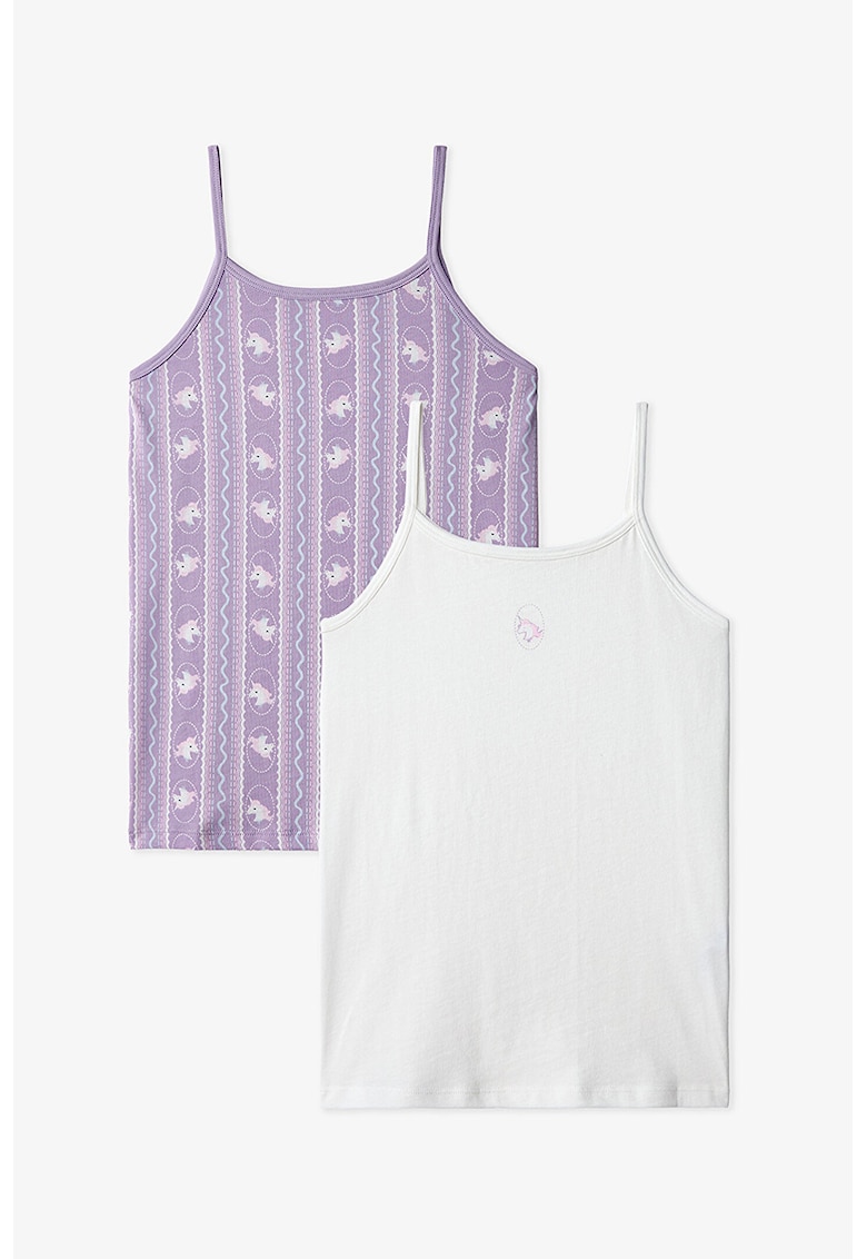 Set de top-uri cu imprimeu cu unicorn - 2 piese - Alb/Lila