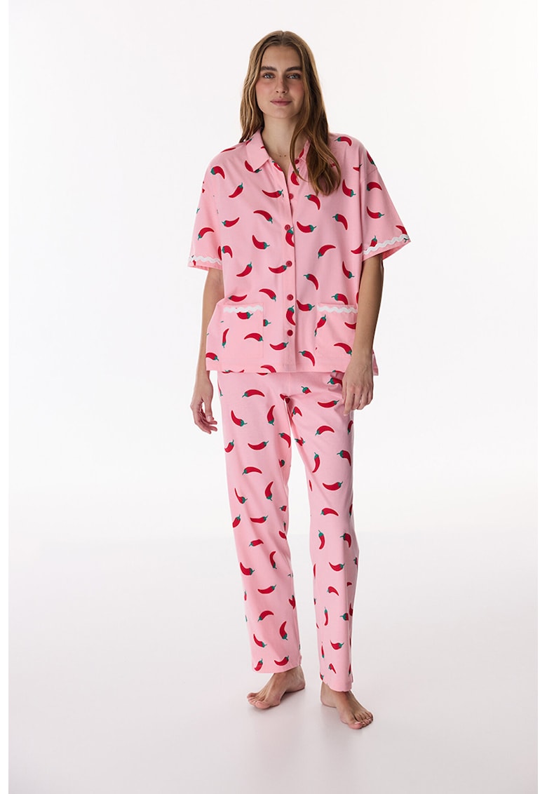 Pijama lunga cu maneci scurte - Roz