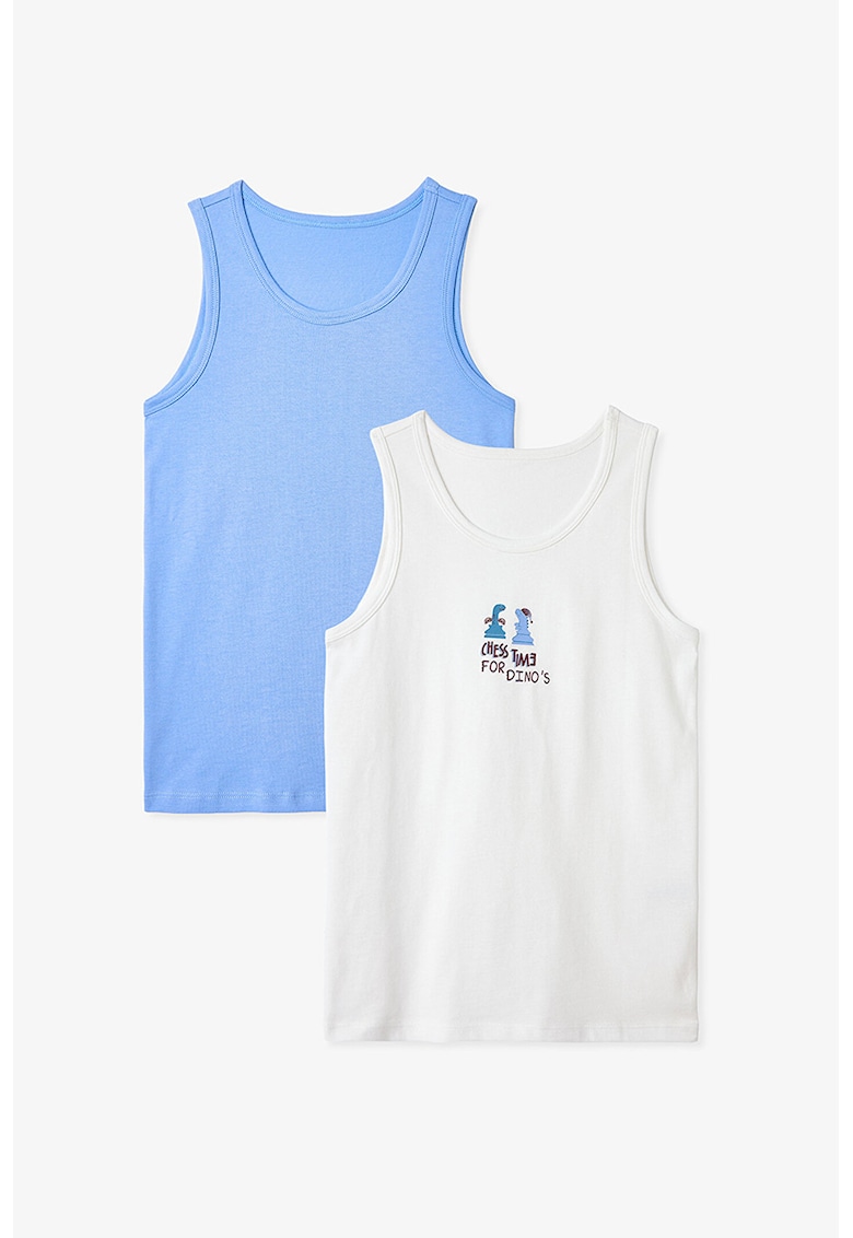 Set de top-uri cu decolteu rotund - 2 piese - Alb/Albastru deschis