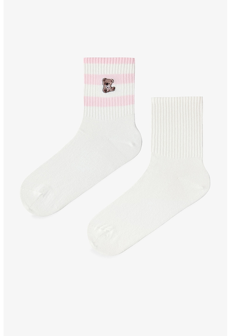 Sosete lungi din amestec de bumbac - Alb/Roz pastel