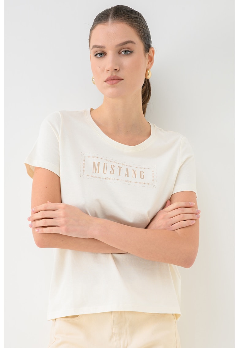 Tricou din bumbac cu imprimeu logo Alma - Maro deschis/Crem