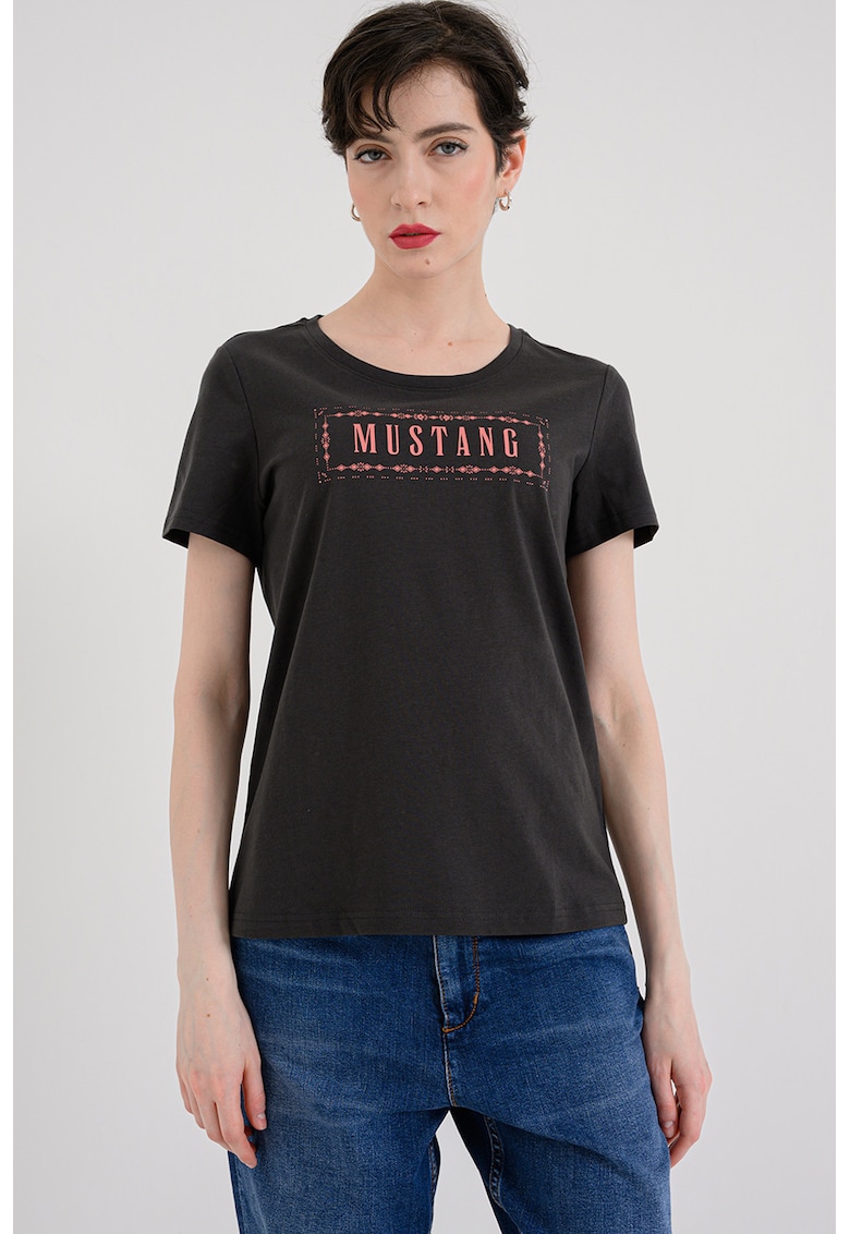 Tricou din bumbac cu imprimeu logo Alma - Gri antracit/Rosu capsuna