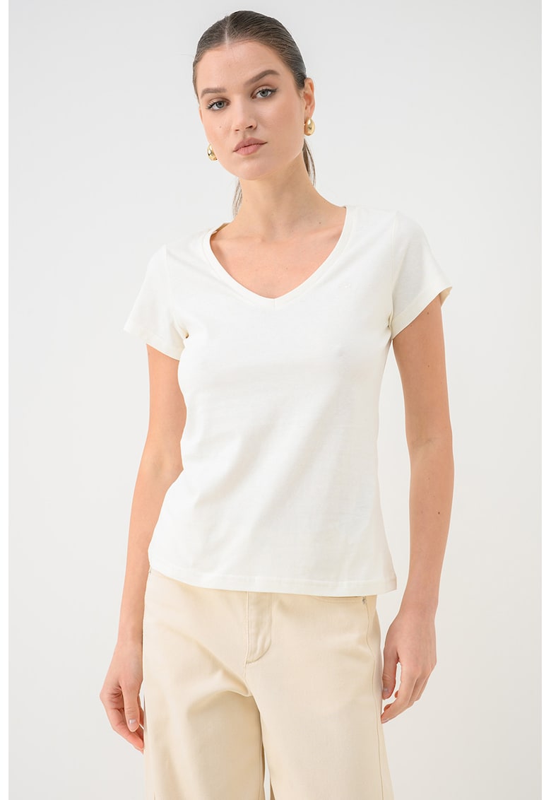 Tricou cu decolteu in V Beverly - Crem