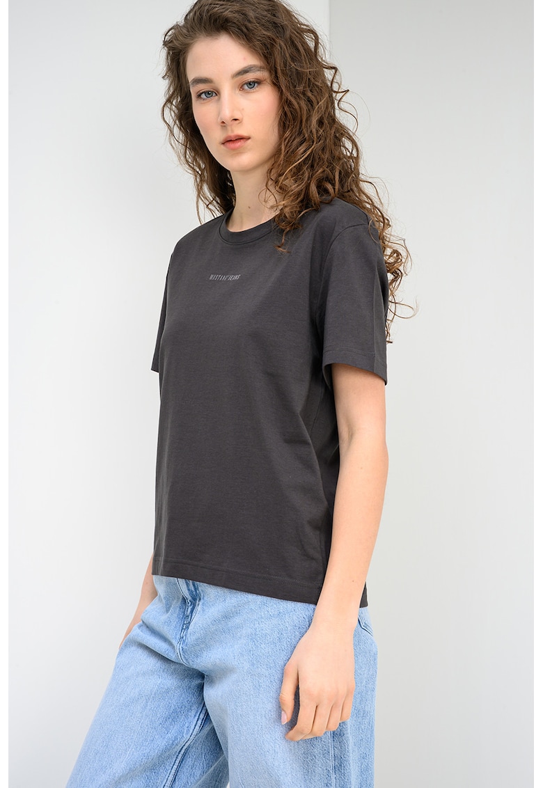 Tricou cu decolteu la baza gatului si logo Floris - Gri maur