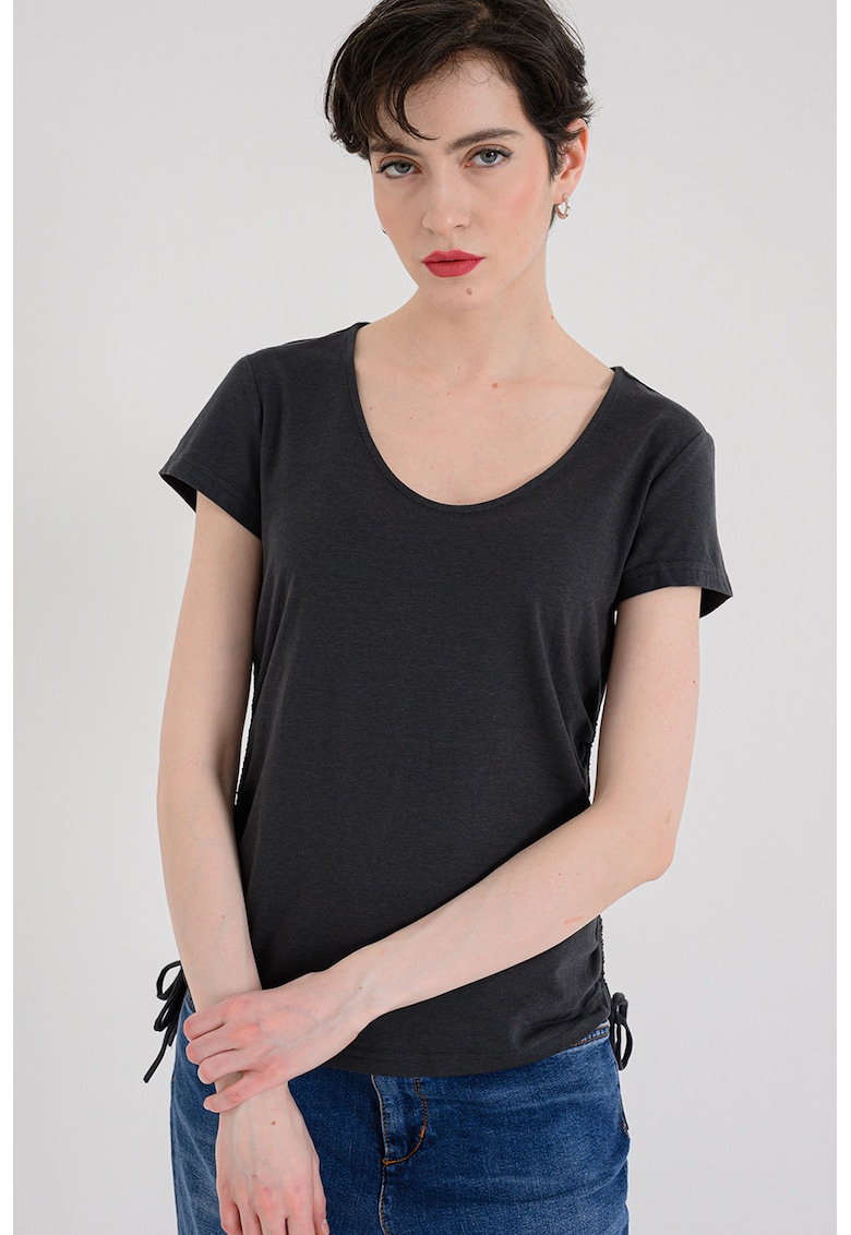 Tricou din amestec de modal cu decolteu patrat Mexia - Gri antracit