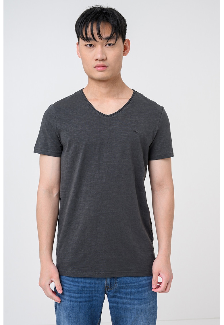 Tricou din bumbac cu decolteu in V Amado - Negru stins