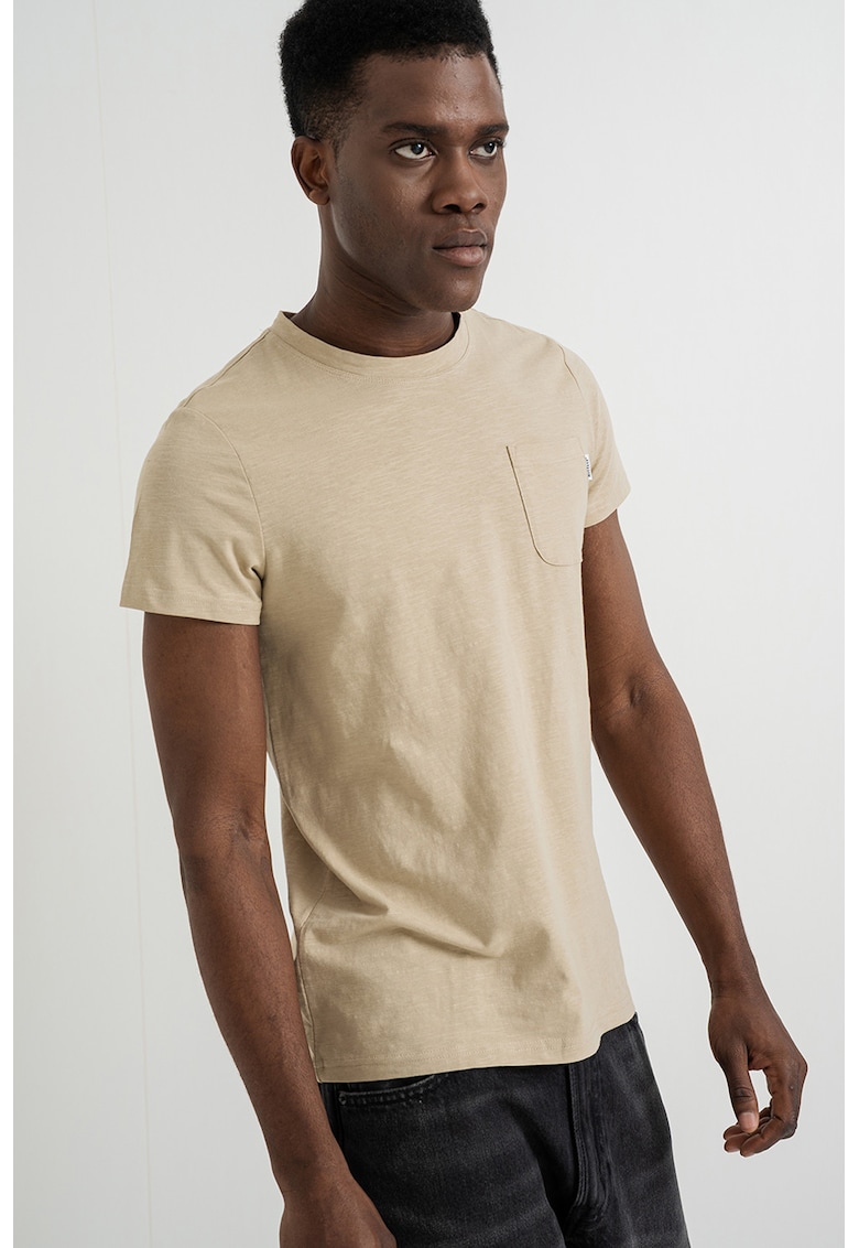 Tricou din bumbac cu buzunar pe piept Allen - Bej deschis