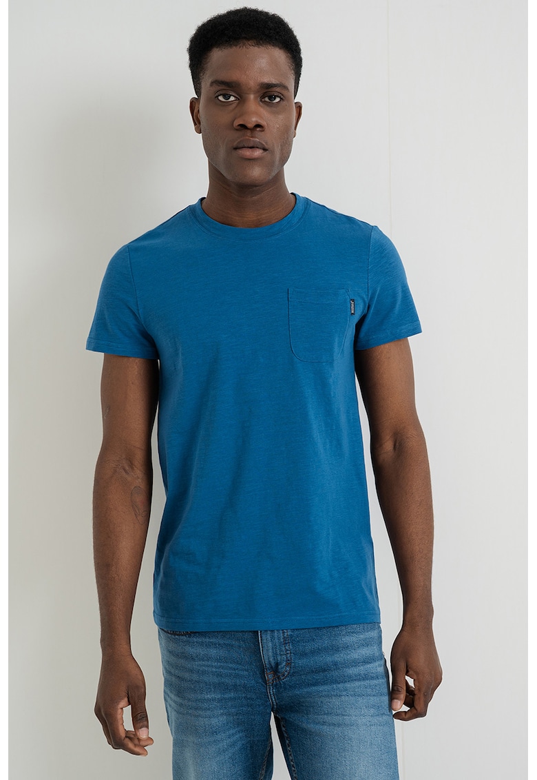 Tricou din bumbac cu buzunar pe piept Allen - Albastru
