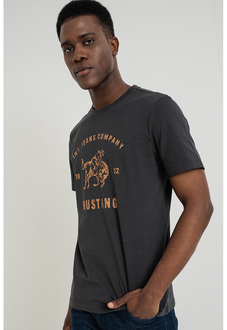 Tricou din bumbac cu imprimeu logo Austin - Gri antracit