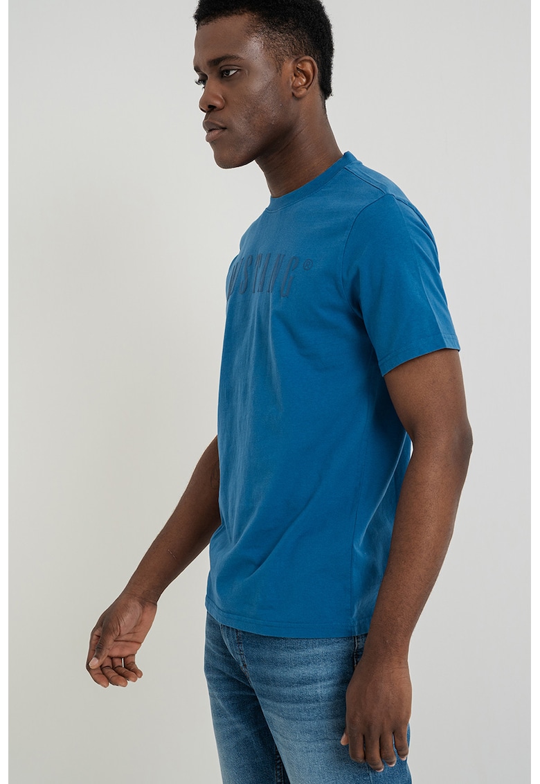 Tricou din bumbac cu imprimeu logo Austin - Albastru inchis