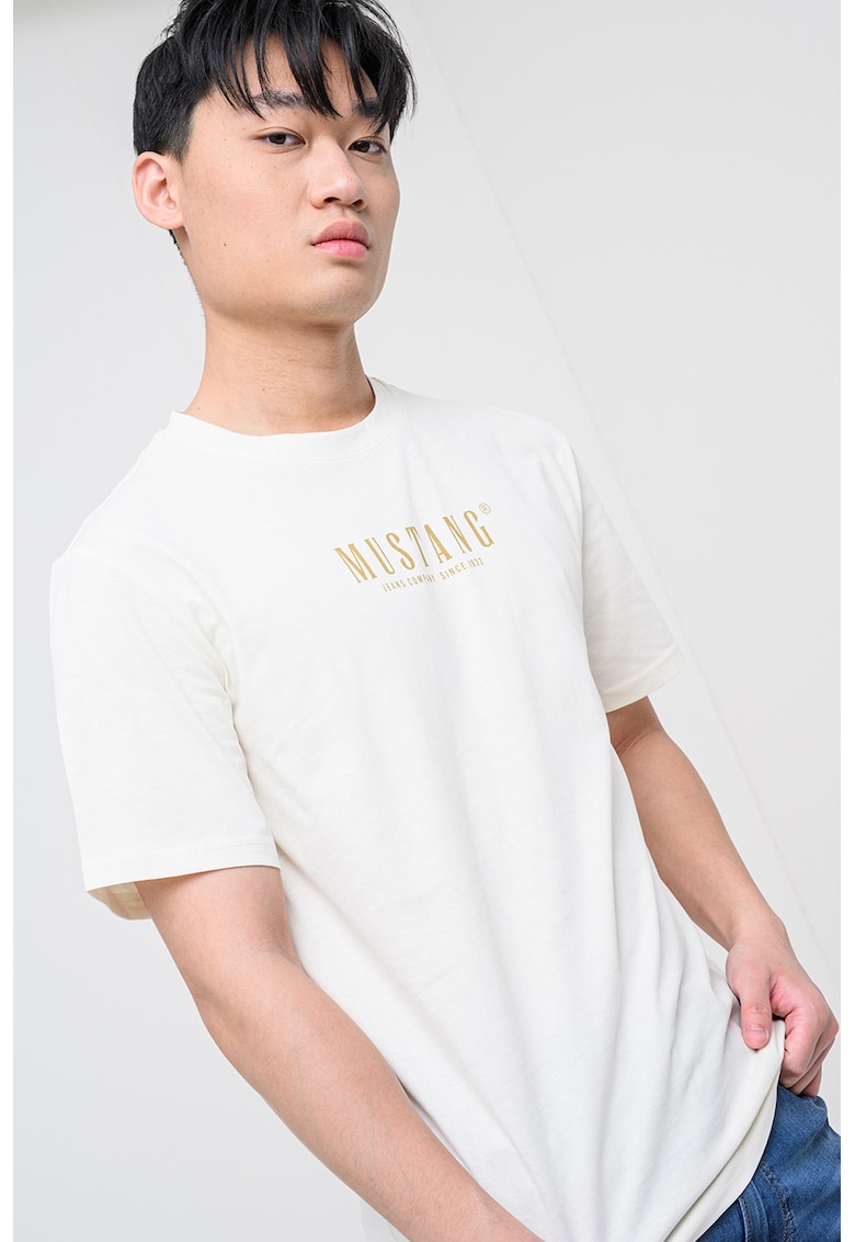 Tricou cu decolteu la baza gatului si logo Austin - Alb arctic