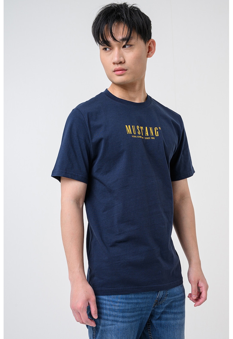 Tricou cu decolteu la baza gatului si logo Austin - Albastru safir