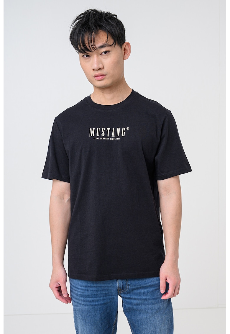 Tricou cu decolteu la baza gatului si logo Austin - Negru carbon