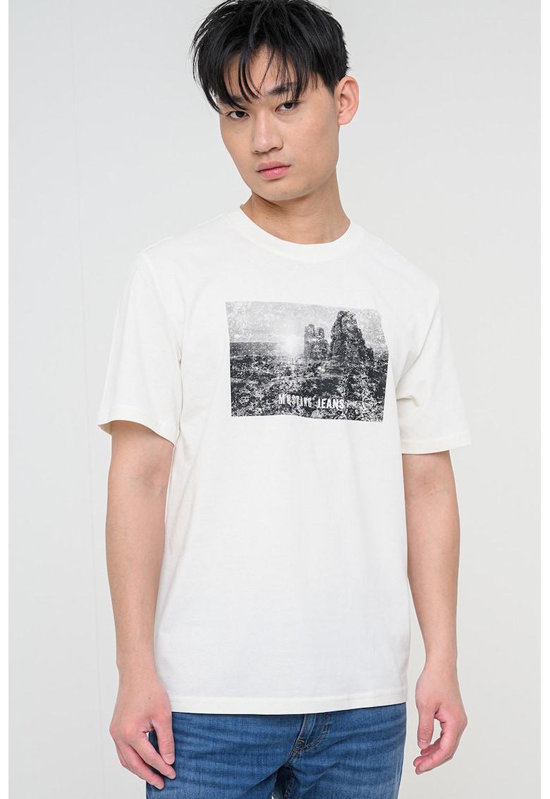 Tricou din bumbac cu imprimeu foto Austin - Alb fildes