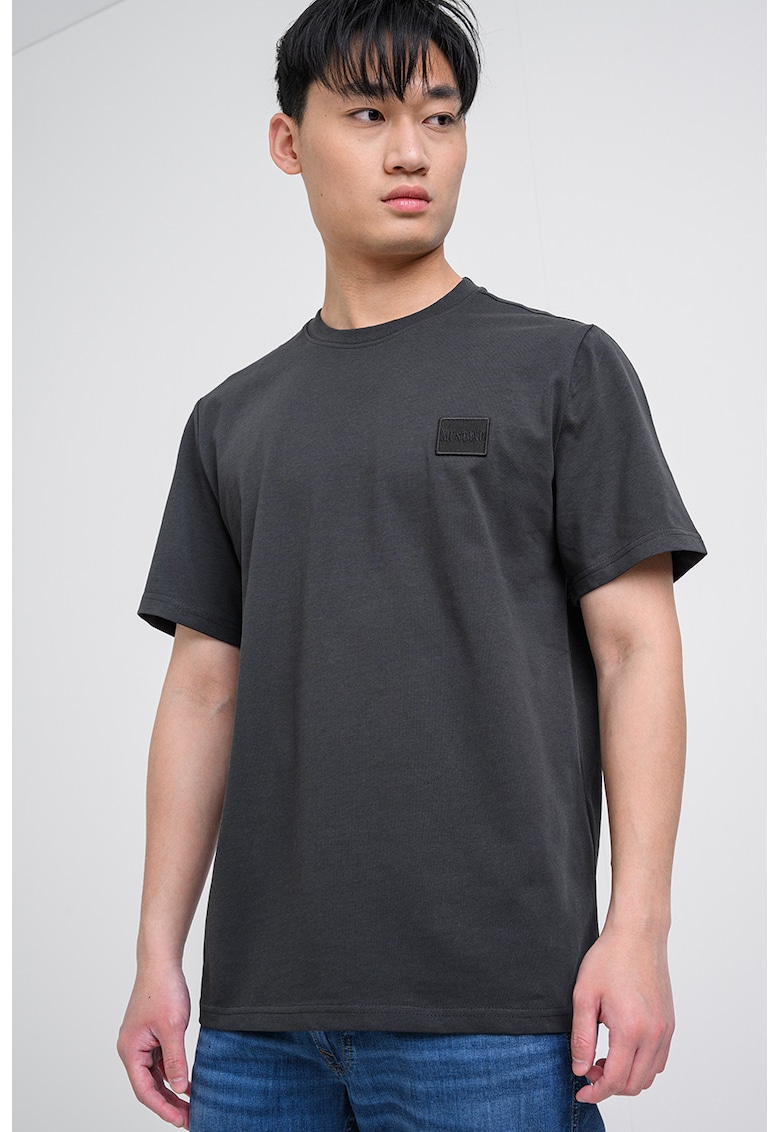 Tricou cu decolteu la baza gatului si aplicatie logo Austin - Negru antracit