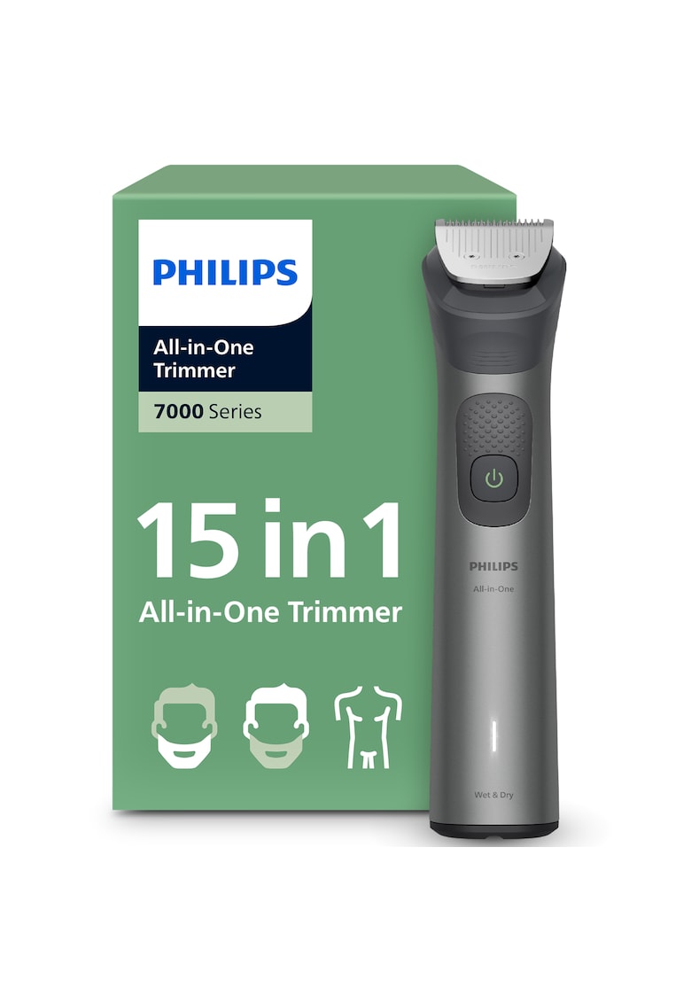 Aparat de tuns barba & parul de pe cap si corp 15in1 Multigroom All in One MG7940/15 - autonomie 120 min - 22 setari de lungime: 0 -5-16 mm All-in-One - 3 capete trimmer specializate (detalii - nas - corp) - husa - 100% waterproof - MG7935/15