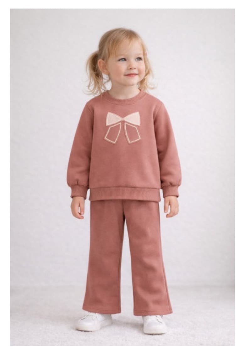 Set de fetite cu funde wow – hanorac si pantaloni din bumbac - Roz