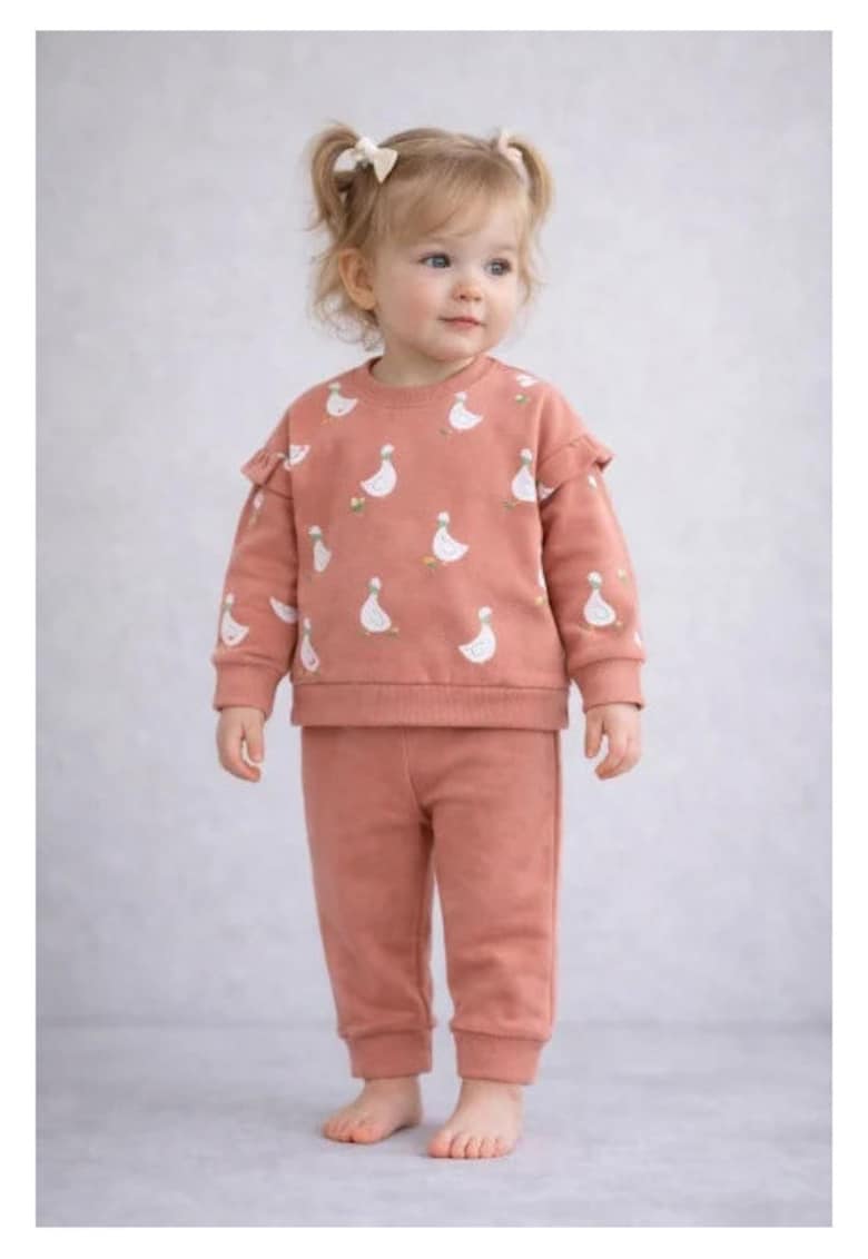 Set memoza cu model ratuste – tinuta confortabila din bumbac - Roz