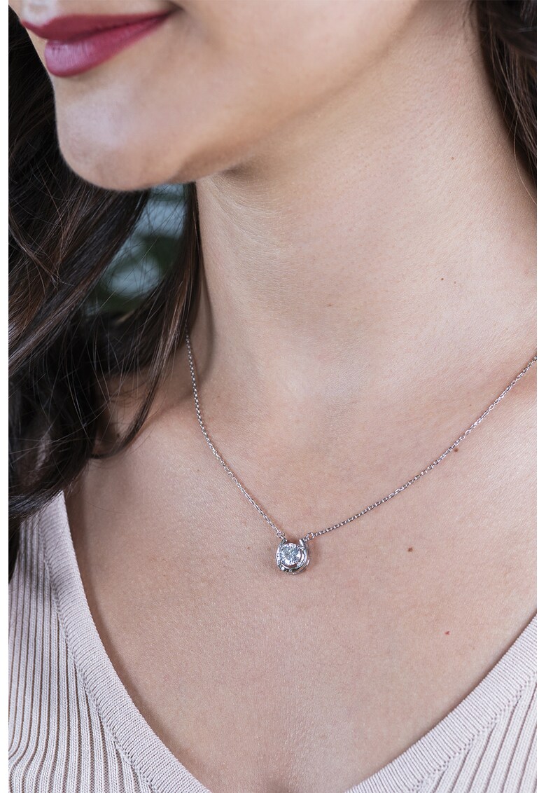 Colier din argint veritabil cu pandantiv cu moissanit - Argintiu/Transparent