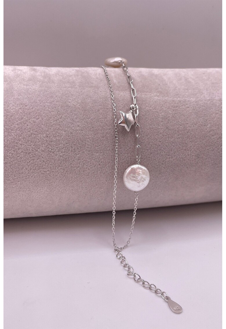 Bratara din argint veritabil cu perle de cultura - Alb murdar/Argintiu