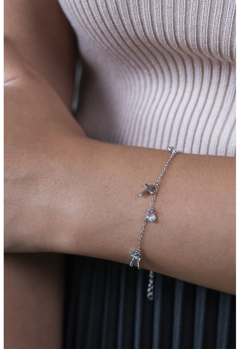 Bratara din argint veritabil cu talisman cu cruce - Argintiu/Transparent